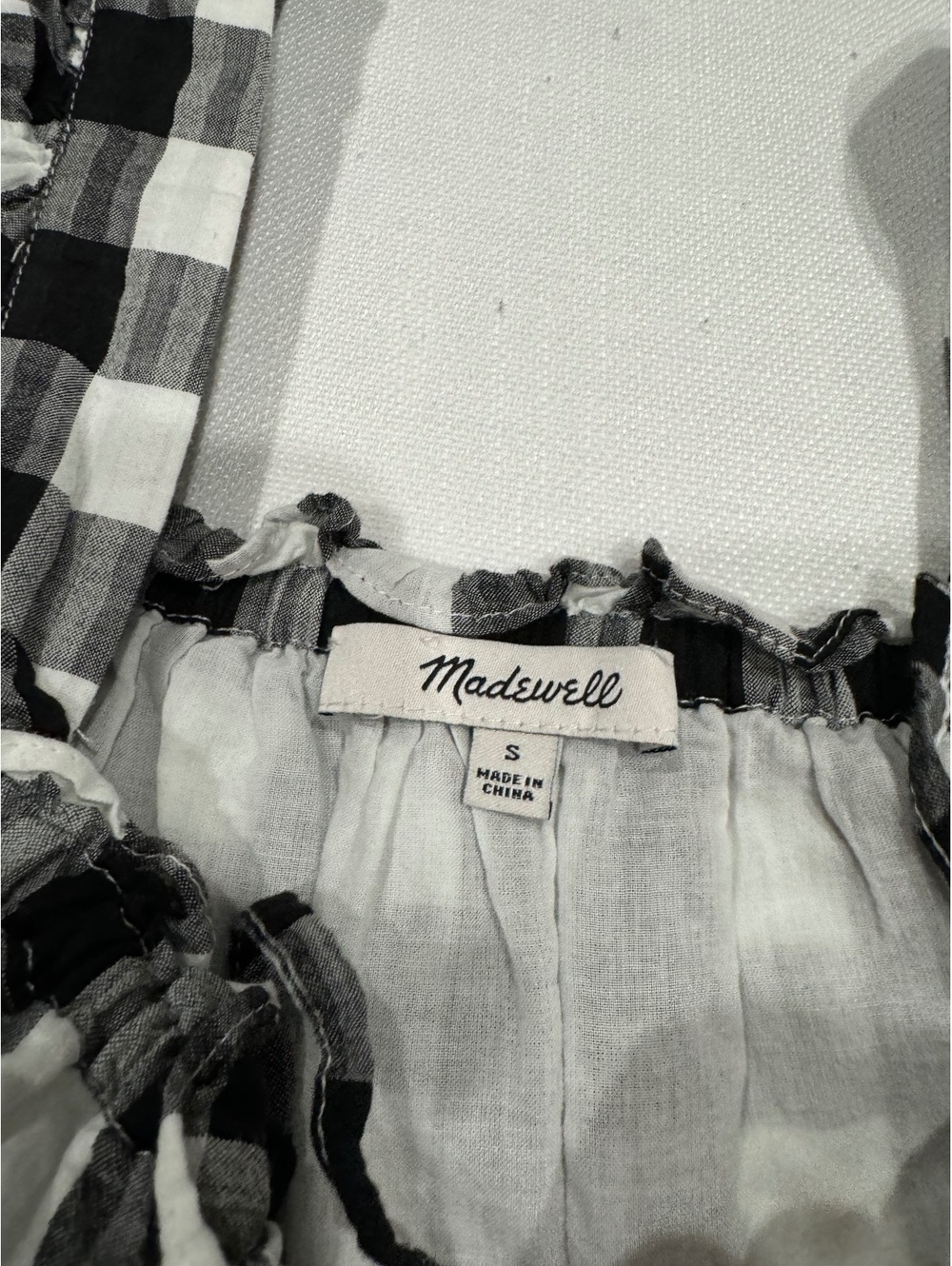 Madewell Gingham Milkmaid Babydoll Olivia Rodrigo Mini Dress Black White Small - Picture 5 of 9